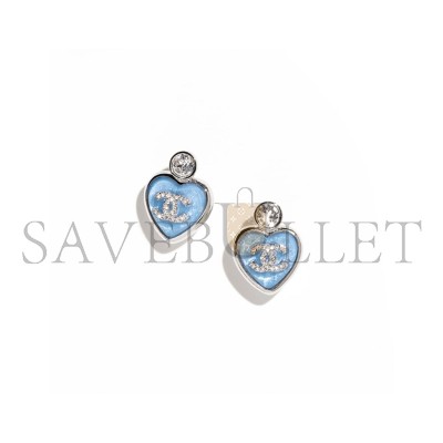 CHANEL BLUE CC LOGO HEART RHINESTONE EARRINGS ABE524
